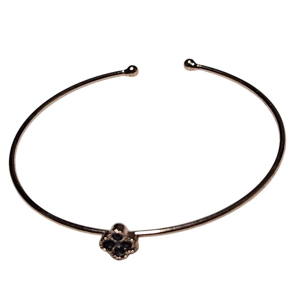 Elegant Gold Tone Open Bangle Cuff Bracelet Blue Gem Flower Accent Jewelry Women